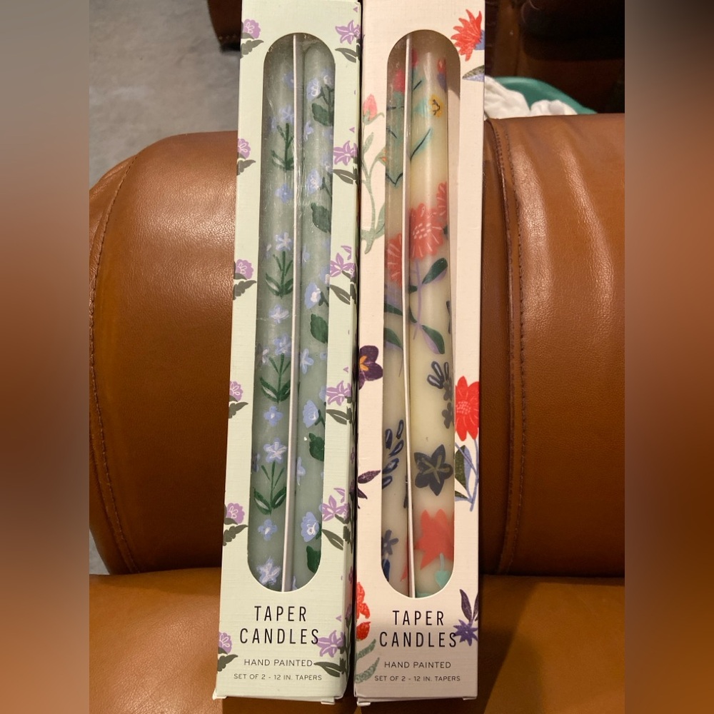 New! Hand painted Anthropologie set of 4 Floral Taper Candles Set